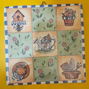 vintage garden trivet tile hanger on back made in Sri Lanka good condition